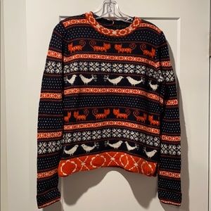 J. Crew Navy and Red Patterned Sweater